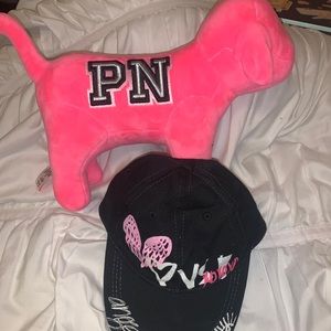 Victoria secret pink velvet plush dog and cap